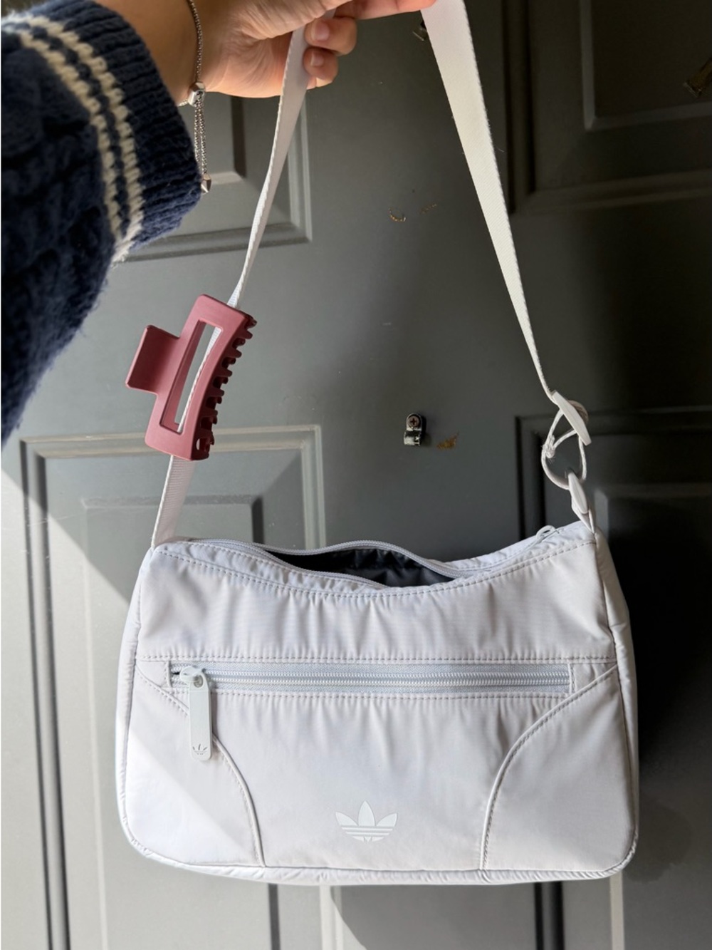 adidas White Shoulder Bag with Pink Accent Strap Clip